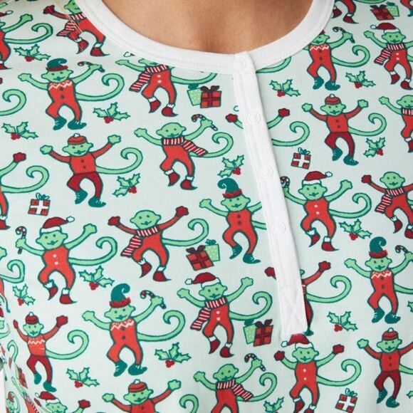 Roller Rabbit NWT Mint Monkey Mas Christmas Merry‎ Henley Pajama Set NWT XXS - Picture 1 of 5